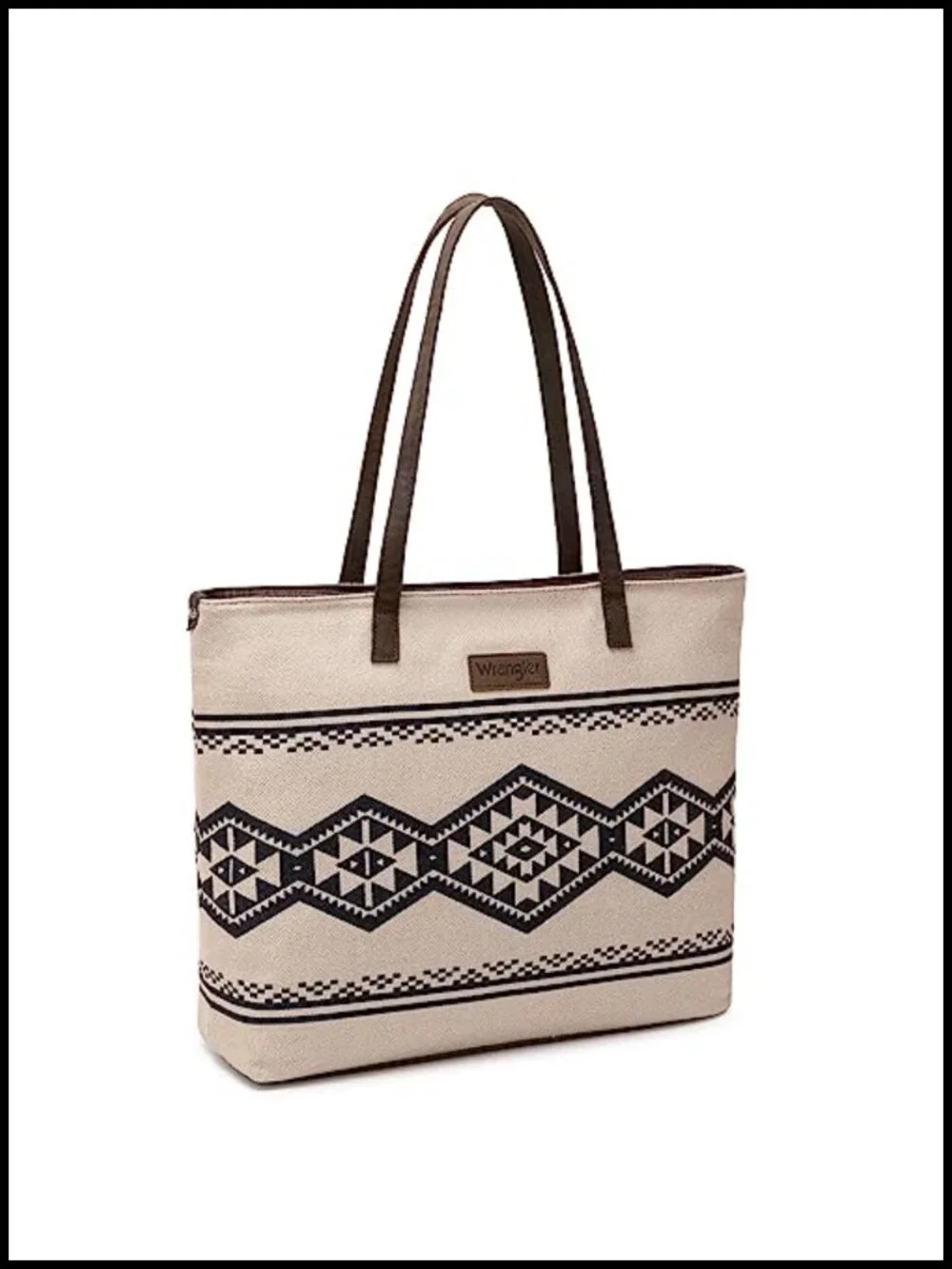 Aztec Print Canvas Tote Bag with Leather Handles Shoulder Carry